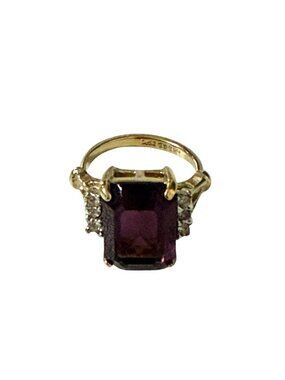 Vintage ESPO 14K GE Purple Emerald Cut Cocktail Ring Size 5 Gold Tone